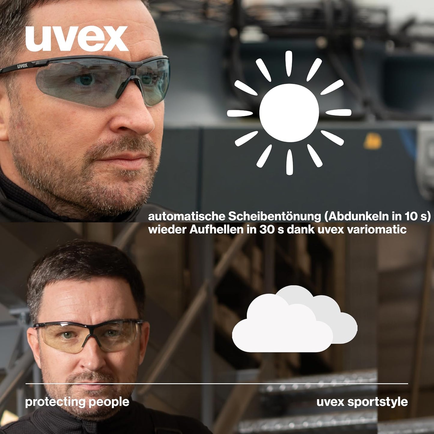 Uvex Sportstyle 9193880 Safety Glasses | Colormatic Photochromic, Anti-Fog, UV400 Protection